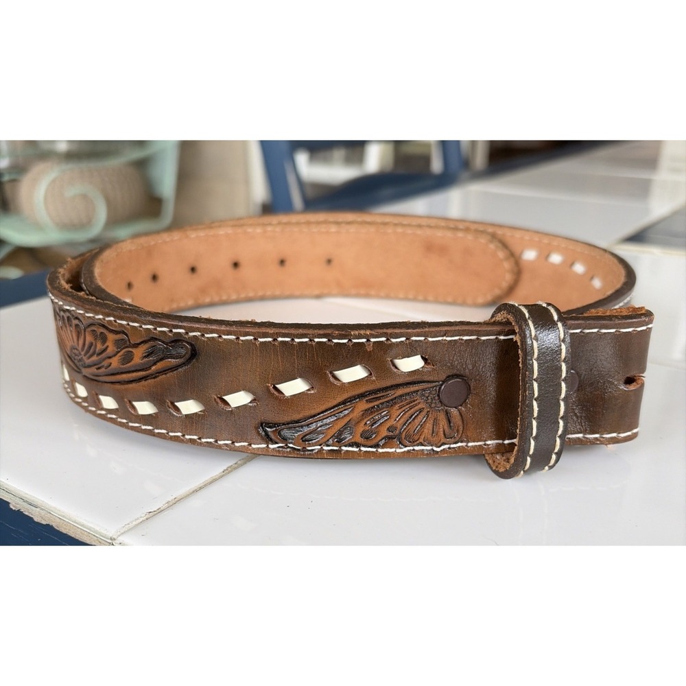 Handcrafted Tooled Leather Western Men's Belt Cowboy Size 38 New! (C5)